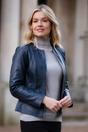 Navy Ashwood Leather Navy 'Corina' Collarless Casual Leather Jacket, Image 1 of 5