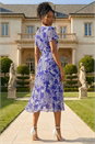 Blue Floral Print Wrap Dress, Image 3 of 4