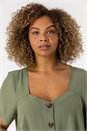 KHAKI Curve Square Neck Button Down Blouse, Image 4 of 4