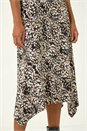 Beige Printed Hanky Hem Stretch Midi Dress, Image 5 of 5