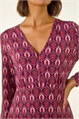 Red Geo Print V-Neck Stretch Midi Dress, Image 5 of 5