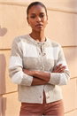 Beige Stripe Buttoned Knit Cardigan, Image 1 of 4