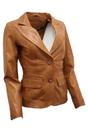 Tan Womens 2 Button Leather Blazer Jacket, Image 3 of 4