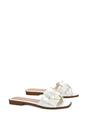 White XY LONDON White Flat Slip On Slider Sandals With Floral Detail, Image 3 of 6