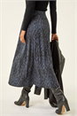 Midnight Blue Abstract Diamond Print Midi Skirt, Image 4 of 5