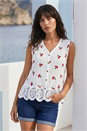 Red Cherry Print Crinkle Button Up Blouse, Image 1 of 4