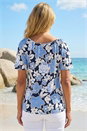 Blue Floral Puff Print V-Neck Top, Image 3 of 4