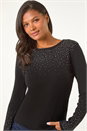 Black Hotfix Embellished Sleeve Knit Jumper, Image 4 of 5