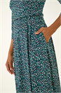 Green Abstract Print Gathered Stretch Midi Dress, Image 5 of 5