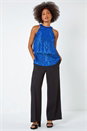 Royal Blue Sequin Tiered Halterneck Stretch Top, Image 4 of 6
