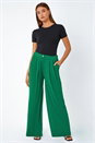 Dark Green Button Detail Wide Leg Stretch Trouser, Image 2 of 5