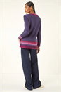 Purple V-Neck Ombre Trim Knit Jumper, Image 3 of 5