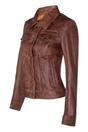 Tan Womens Leather Trucker Jacket-Andery, Image 2 of 4