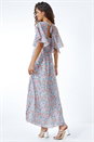 Lilac Floral Print Angel Sleeve Chiffon Maxi Dress, Image 3 of 5