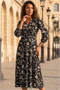 Black Floral Print Midi Dress, Image 1 of 4