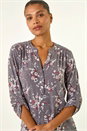 Grey Floral Puff Print Stretch Shirt, Image 4 of 5