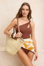 Brown One Shoulder Cut Out Detail Swimsuit, Image 1 of 5