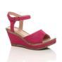 Fuchsia High Wedge Heel Ankle Strap Cork Sandals, Image 1 of 6