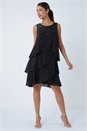 Black Embellished Chiffon Frill Swing Dress, Image 2 of 5