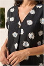 Black Daisy Print Pleat Front Top, Image 4 of 4