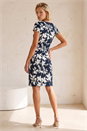 Navy  Floral Gathered Shift Dress, Image 3 of 4