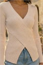 Stone Ribbed Wrap Front Knit Top, Image 4 of 4