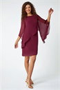 Wine Asymmetric Chiffon Overlay Shift Dress, Image 2 of 5