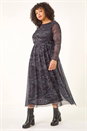 Black Curve Abstract Swirl Midi Dress, Image 2 of 5