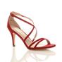 Red AJVANI Red High Heel Crossed Straps Buckle Strappy Sandals, Image 1 of 6