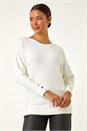 Ivory  Button Sleeve Fluffy Jumper, Image 2 of 5
