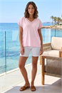 Light Pink Petite Lace Trim V-Neck Top, Image 2 of 4