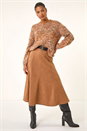 Rust Belted Faux Suede Midi Skirt, Image 3 of 5