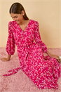 Pink Heart Print Midi Dress, Image 2 of 7
