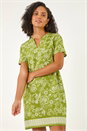 Green Paisley Print Linen Blend Shift Dress, Image 2 of 5