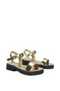 Gold XY LONDON Gold 'Sorella' Low Heel Chunky Sandals With Ankle Strap, Image 3 of 6