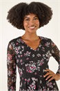 Black Printed Mesh V-Neck Top, Image 4 of 5