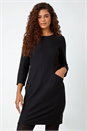 Black Ribbed Pocket Detail Stretch Shift Dress, Image 2 of 5