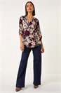 Black Floral Print Zip Detail Top, Image 2 of 5