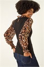 Black Animal Print Mock Shirt Top, Image 3 of 5