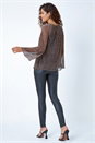Bronze Plisse Overlay Wide Sleeve Top, Image 3 of 6