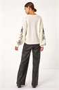 Ivory  Contrast Swirl Floral Knit Jumper, Image 3 of 5