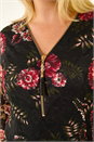 Black Curve Zip Front Floral Lace Top, Image 5 of 5