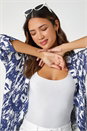 Blue Abstract Print Stretch Jersey Kimono, Image 4 of 4