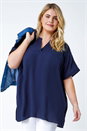 Navy  Curve Linen Look  V-Neck Longline Top, Image 4 of 5
