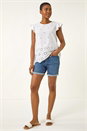 Ivory Broderie Hem Stretch Top, Image 1 of 5
