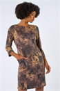 Tan Butterfly Pocket Stretch Shift Dress, Image 1 of 5