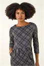 Dark Grey Checked Front Pleat Shift Dress, Image 4 of 5