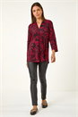 Red Leaf Print Pleated Top, Image 3 of 5