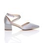 Silver Mid Block Heel Crossed Strap Pointed Toe 2 Part Heels, Image 2 of 6
