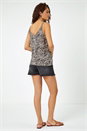 Black Animal Print Strap Detail V-Neck Cami Top, Image 3 of 5